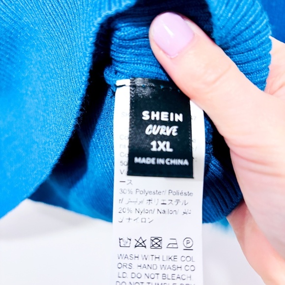 SHEIN – Ribbed turquoise sweater with feather cuffs | Size XL * - Picture 6 of 7